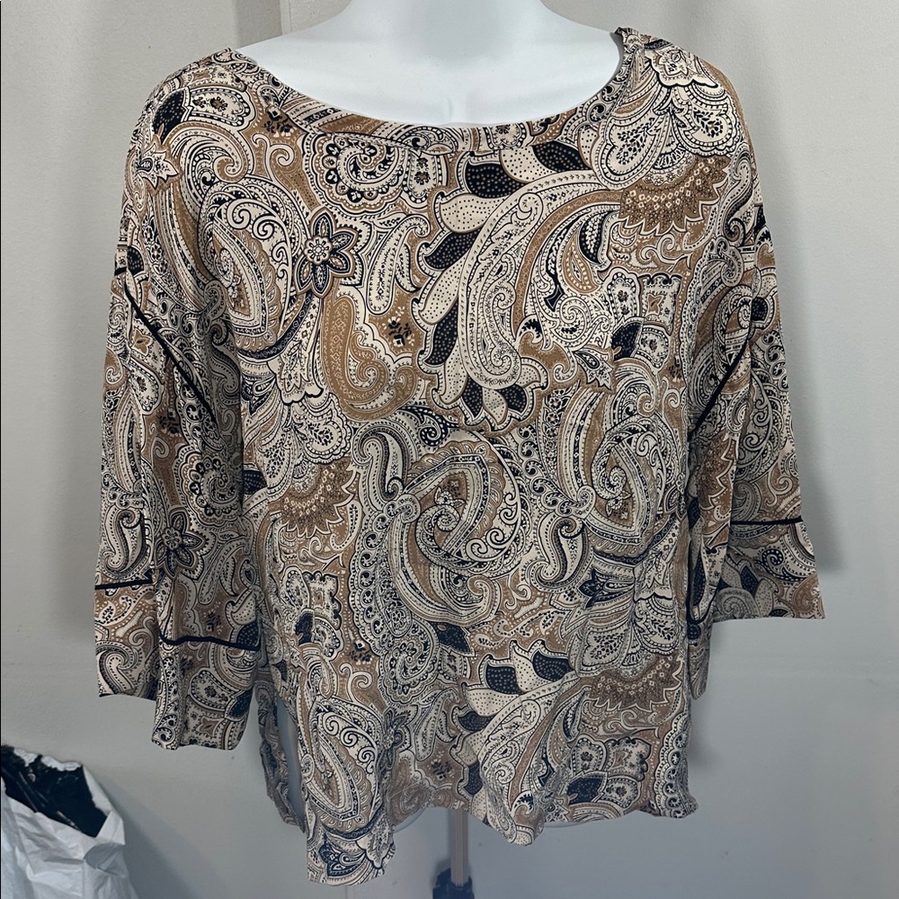 ICONA by Kaos Women's Paisley Blouse in Brown and Black. Size US 10? Sz 40 silk